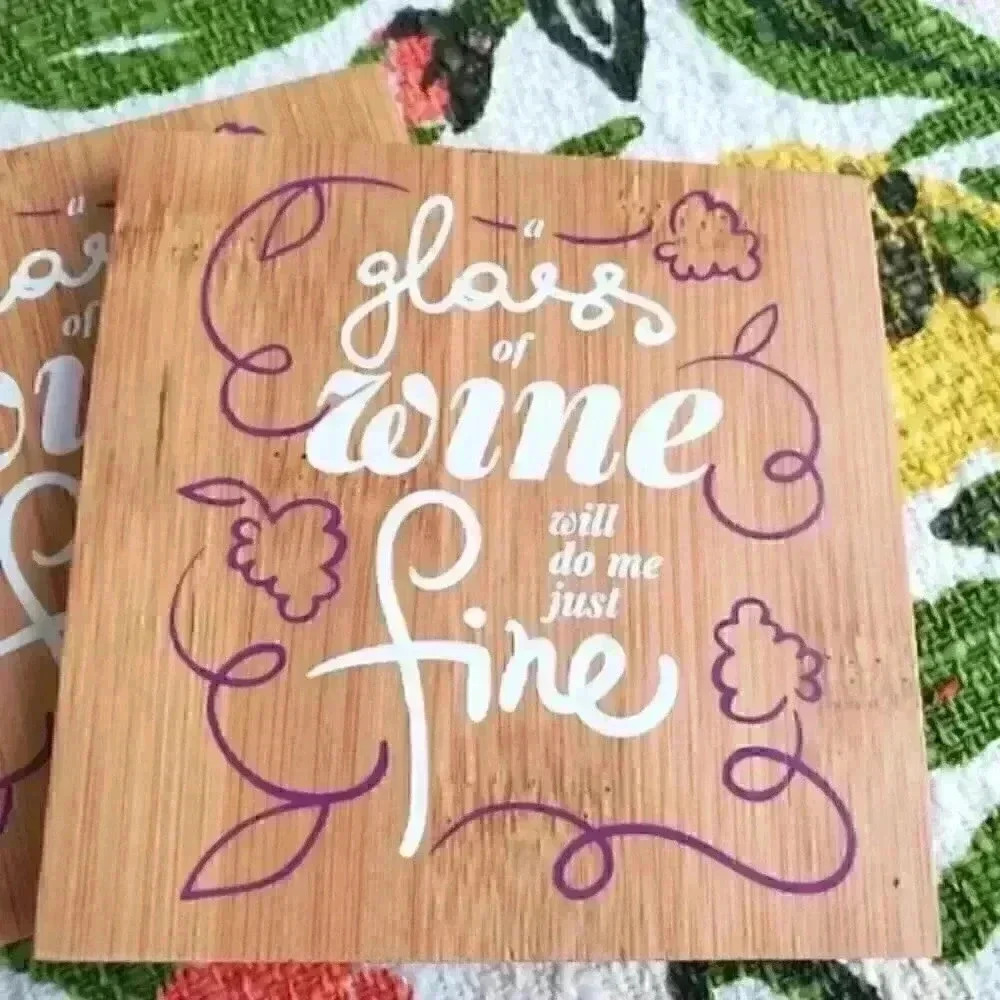 Set of four wood square coasters home wine